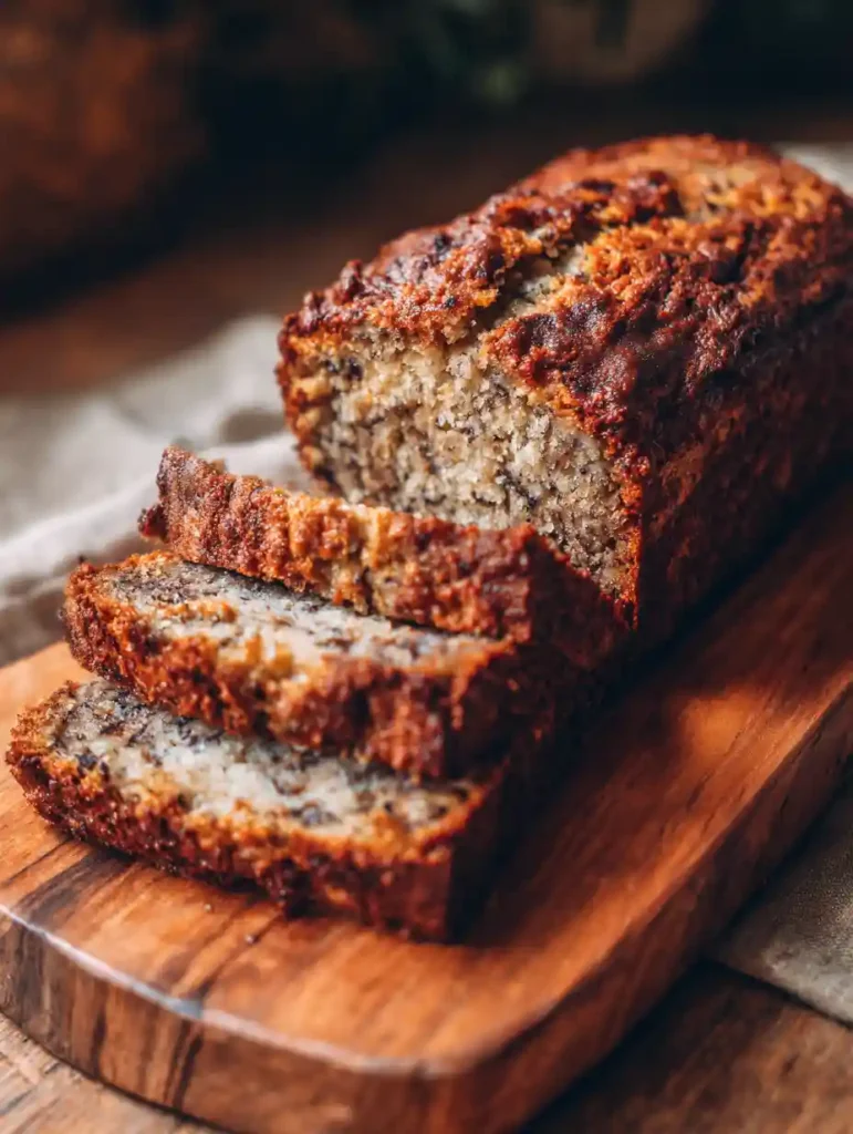 Quick desserts to bake - sliced banana bread on wooden board