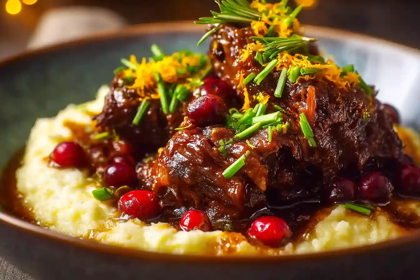 Orange-Cranberry Braised Beef Short Ribs with Ginger and Garlic