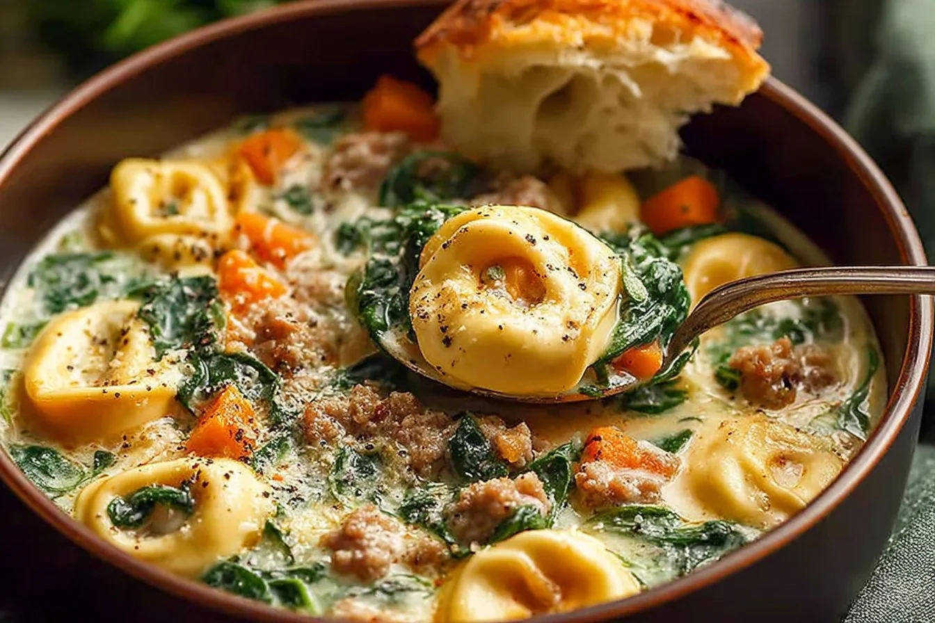 Delicious Sausage Tortellini Soup with Spinach