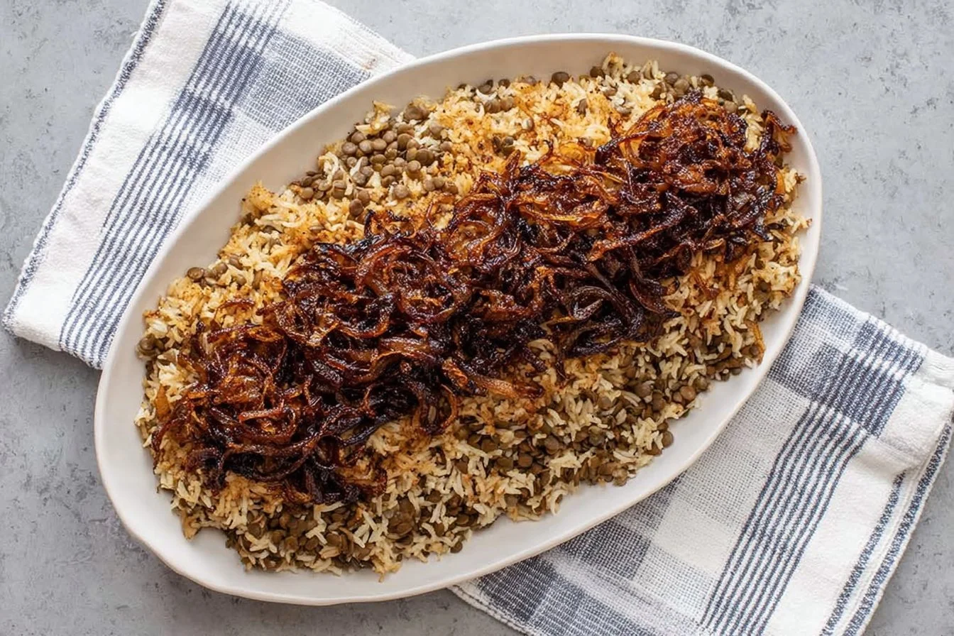 Lebanese Mujadara Recipe (Lentils, Rice, and Caramelized Onions)